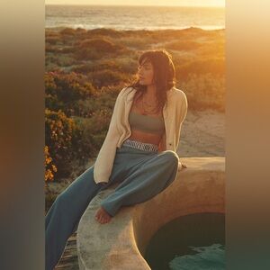 Daily Practice by Anthropologie Sweater Pants Blue Wide Leg Ribbed